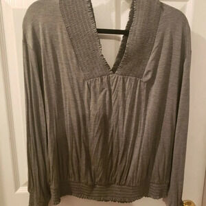 Express Heathered Smocked V-Neck Banded Bottom Top.